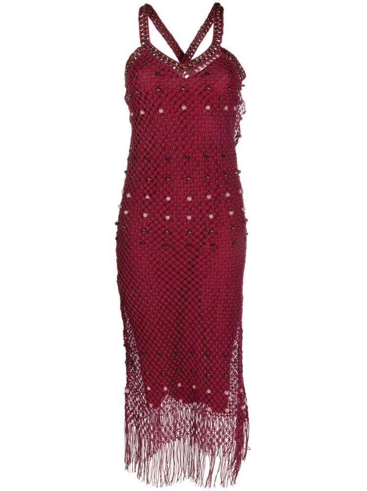 Wales Bonner Java macramé fringed dress - Red Cover