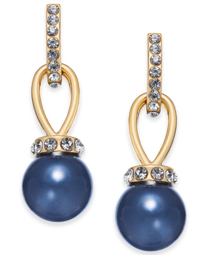 Charter Club Imitation Pearl and Pave Drop Earrings, Created for Macy's - Navy Blue Cover