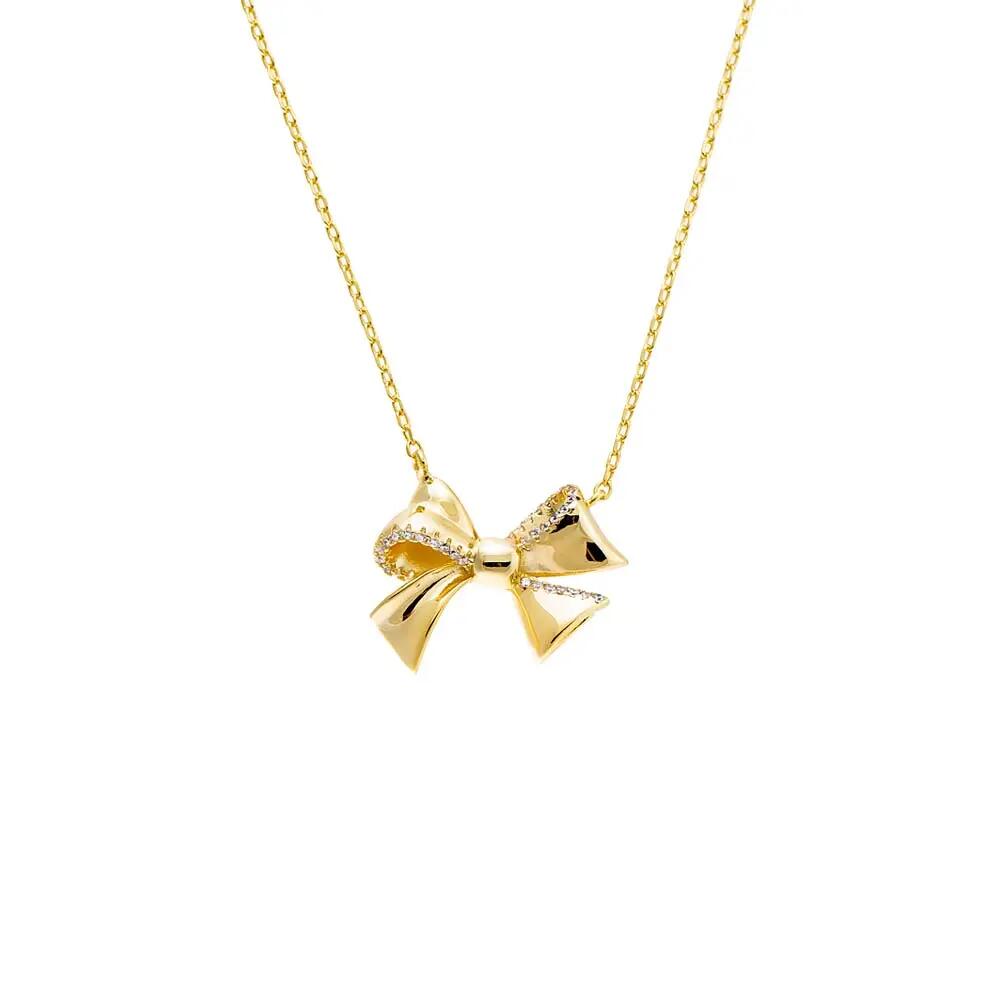 BY ADINA EDEN Pave Outlined Bow Tie Pendant Necklace in Gold Cover