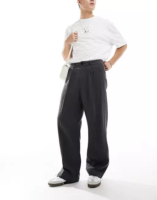 Weekday linen relaxed fit tailored pants in washed black Cover