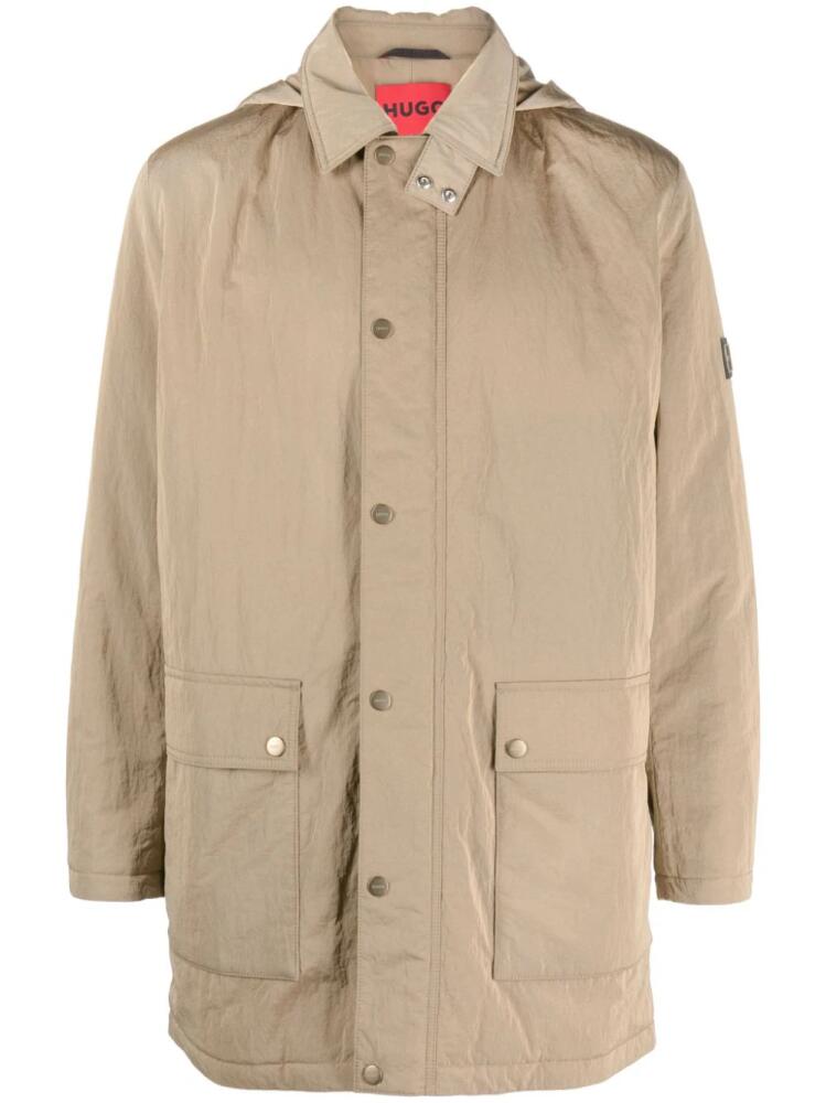 HUGO hooded crinkled-finish raincoat - Neutrals Cover