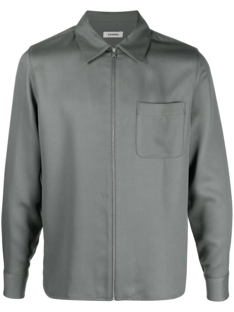 SANDRO pointed-collar zipped overshirt - Grey Cover