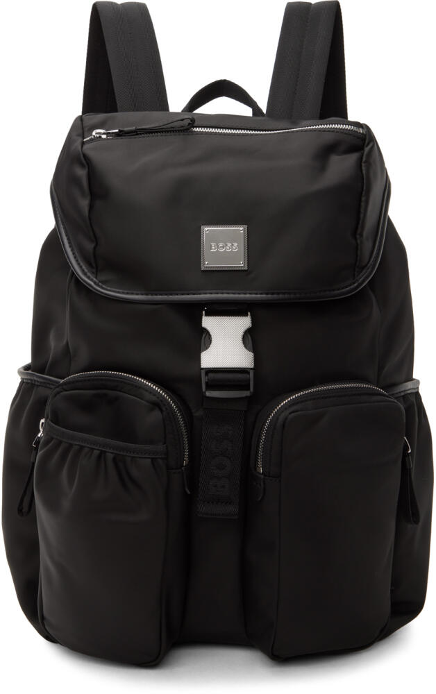 BOSS Black Flap-Closure Logo Patch Backpack Cover