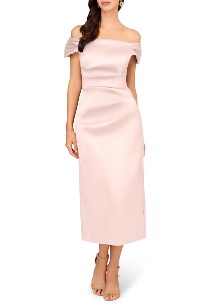 Aidan Mattox by Adrianna Papell Off the Shoulder Mikado Midi Cocktail Dress in Pale Blush Cover