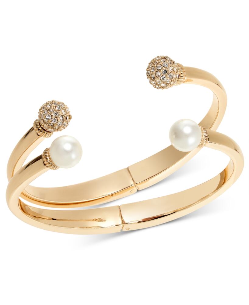 Charter Club Gold-Tone 2-Pc. Set Pave Fireball & Imitation Pearl Cuff Bracelets, Created for Macy's - Gold Cover