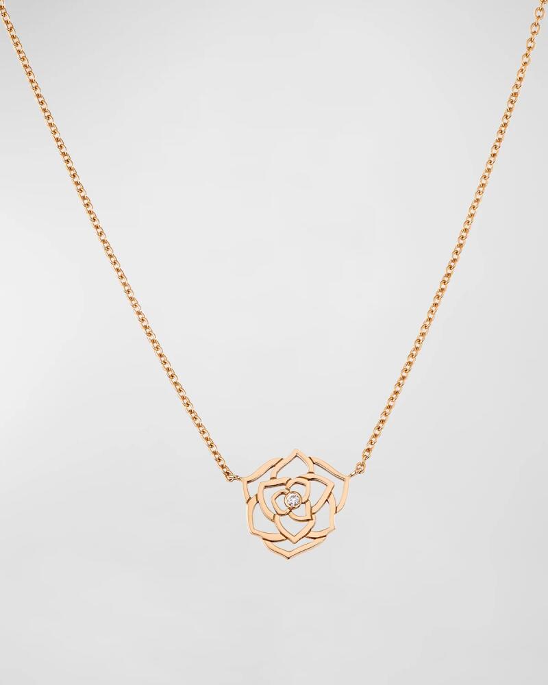 PIAGET 18K Red Gold Rose Necklace with Diamond Cover