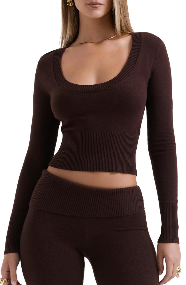 HOUSE OF CB Raquel Scoop Neck Crop Sweater in Chocolate Brown Cover