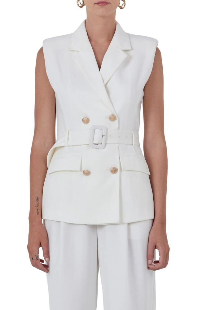 Endless Rose Shoulder Pad Belted Sleeveless Double Breasted Blazer in Ivory Cover