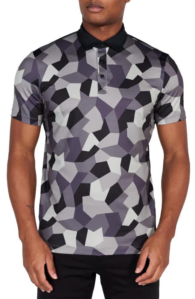 Redvanly Baron Geometric Camo Performance Golf Polo in Tuxedo/Grey Cover