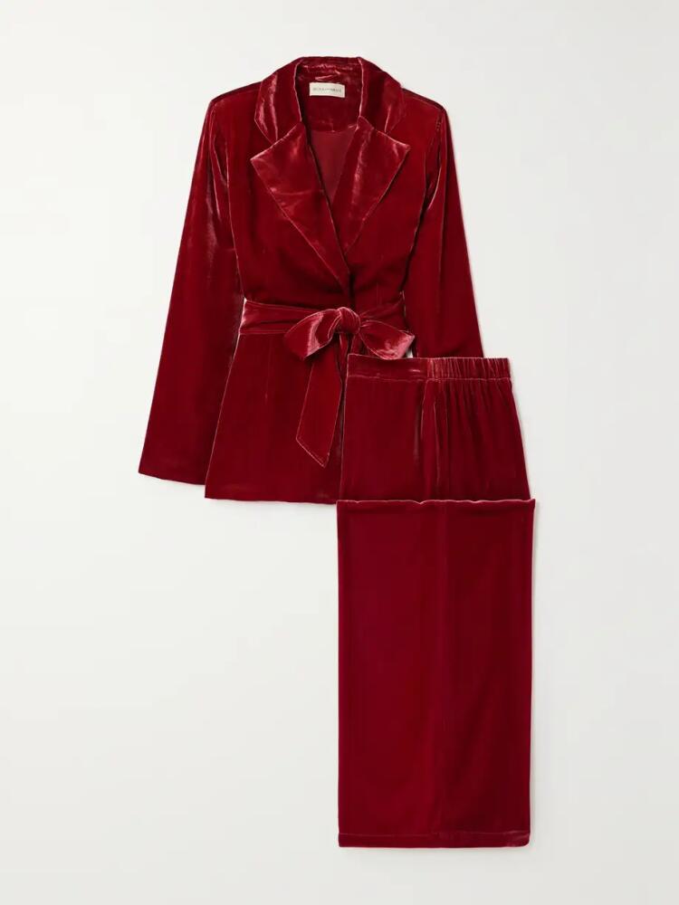 Olivia von Halle - Jagger Belted Velvet Pajama Set - Red Cover