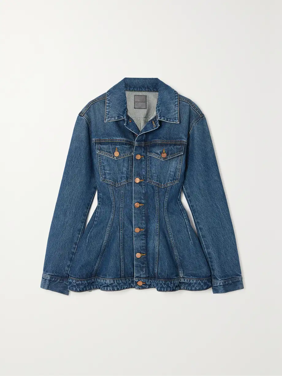 GOLDSIGN - + Net Sustain The Benning Organic Denim Peplum Jacket - Blue Cover