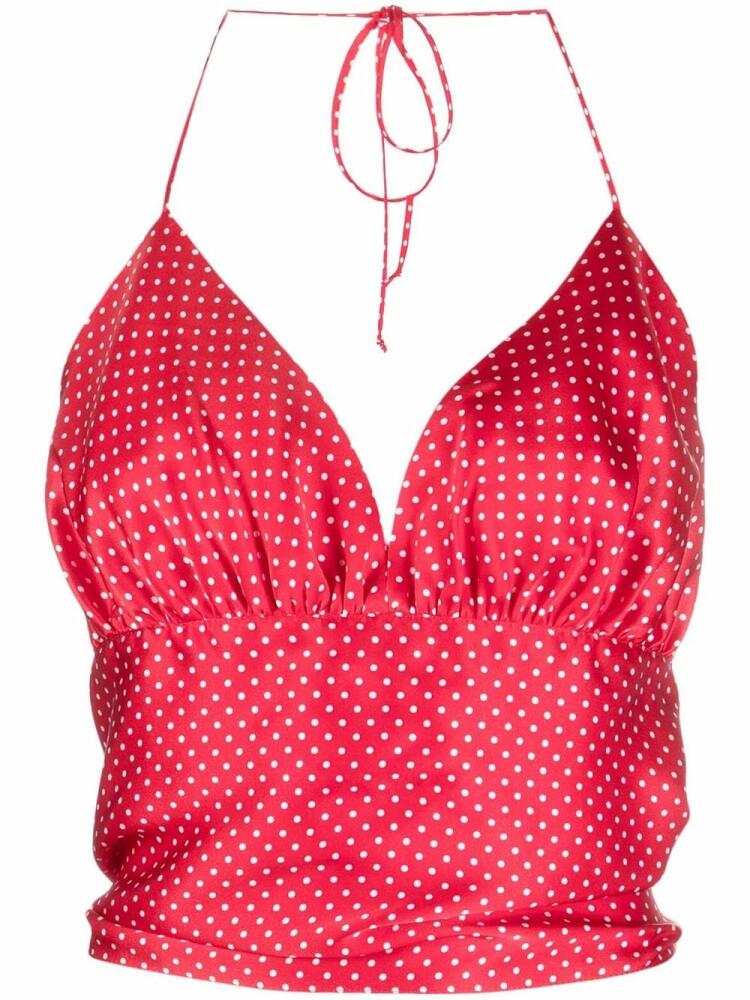 Alexandre Vauthier dot-print silk halterneck top - Red Cover