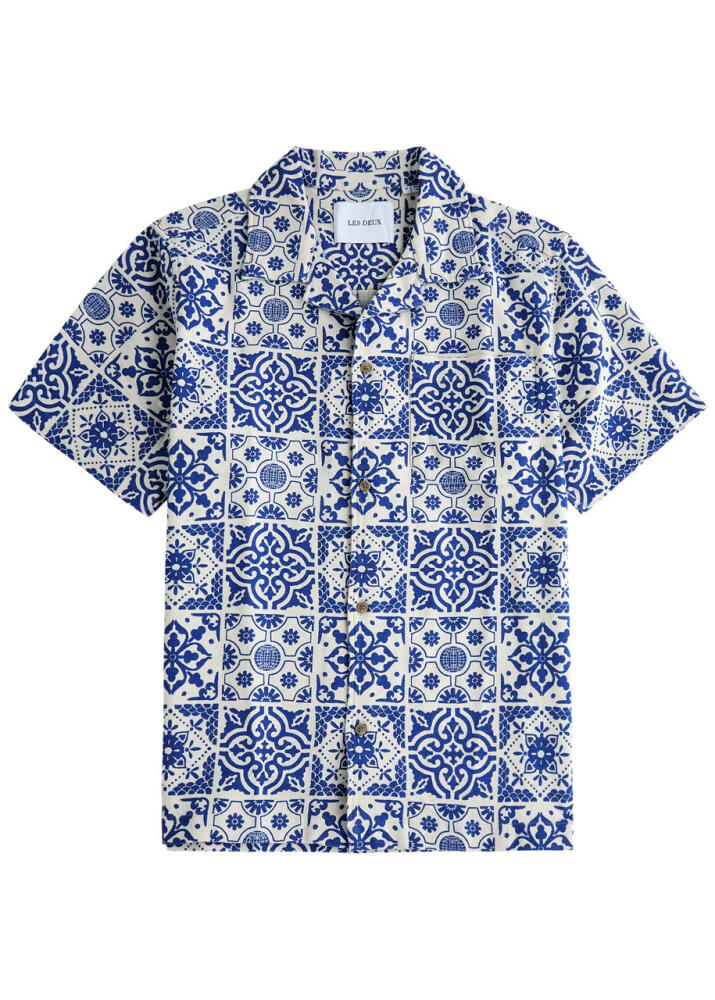 Les Deux Tile Printed Cotton Shirt - Blue Cover