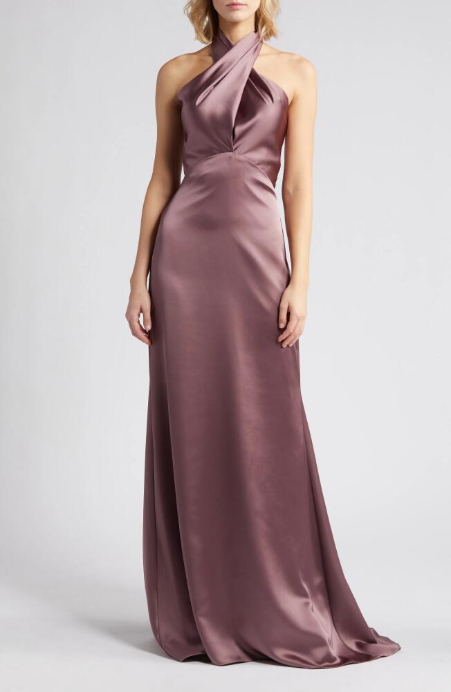 Amsale Halter Neck Satin Gown in Mauve Cover