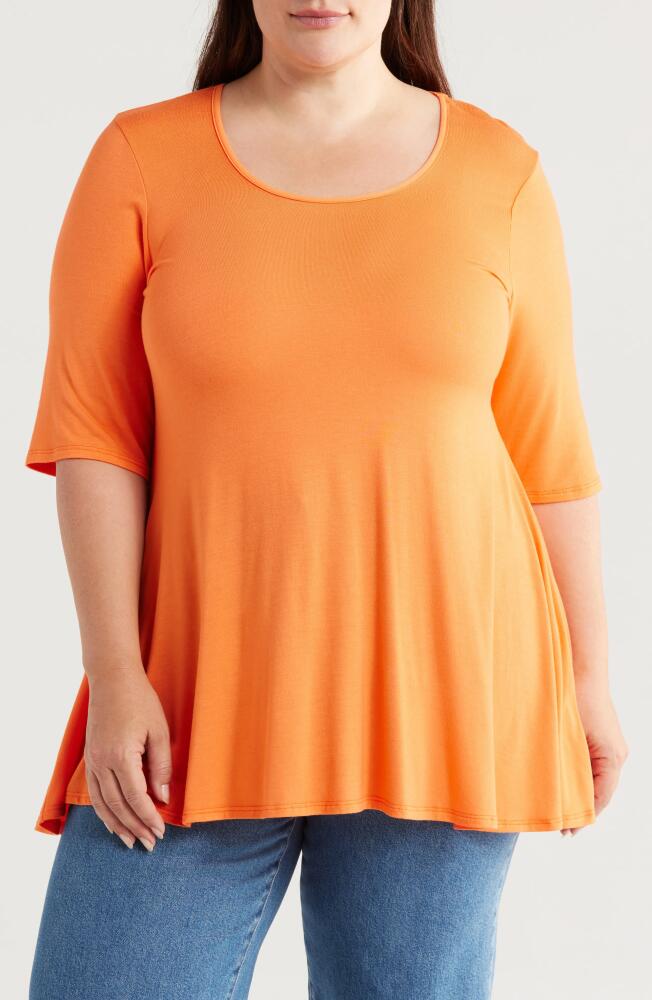 24seven Comfort Apparel Swing Asymmetric Hem Tunic Top in Carrot Cover