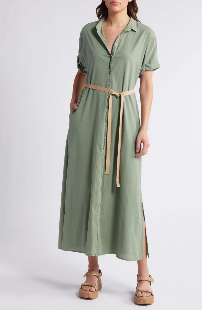 XÍRENA Linnet Cotton Maxi Shirtdress in Green Army Cover