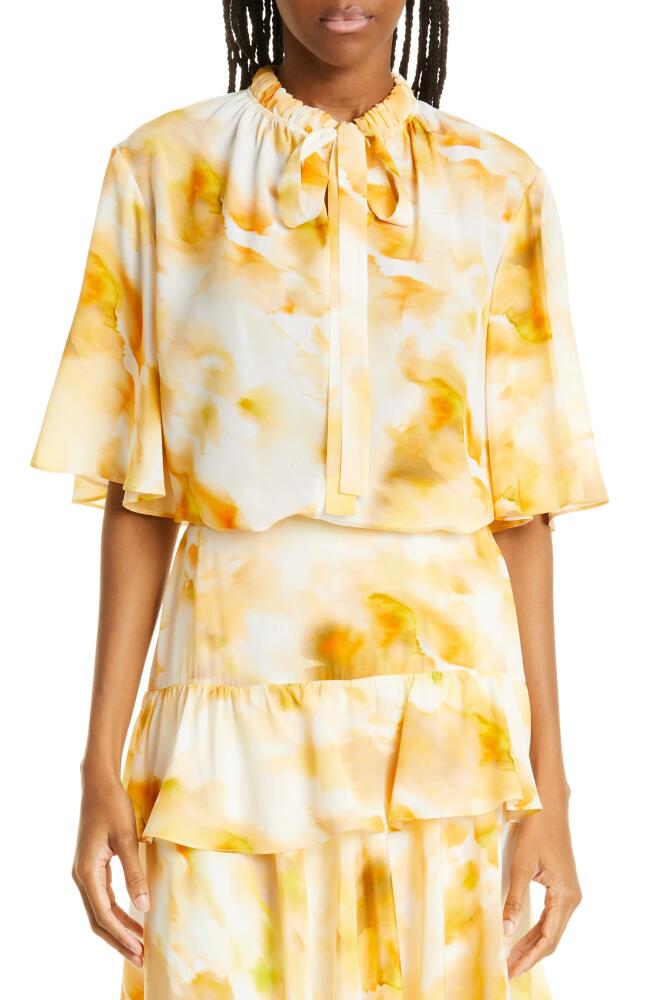 JASON WU Tie Neck Flutter Sleeve Silk Blouse in Honey Multi Cover