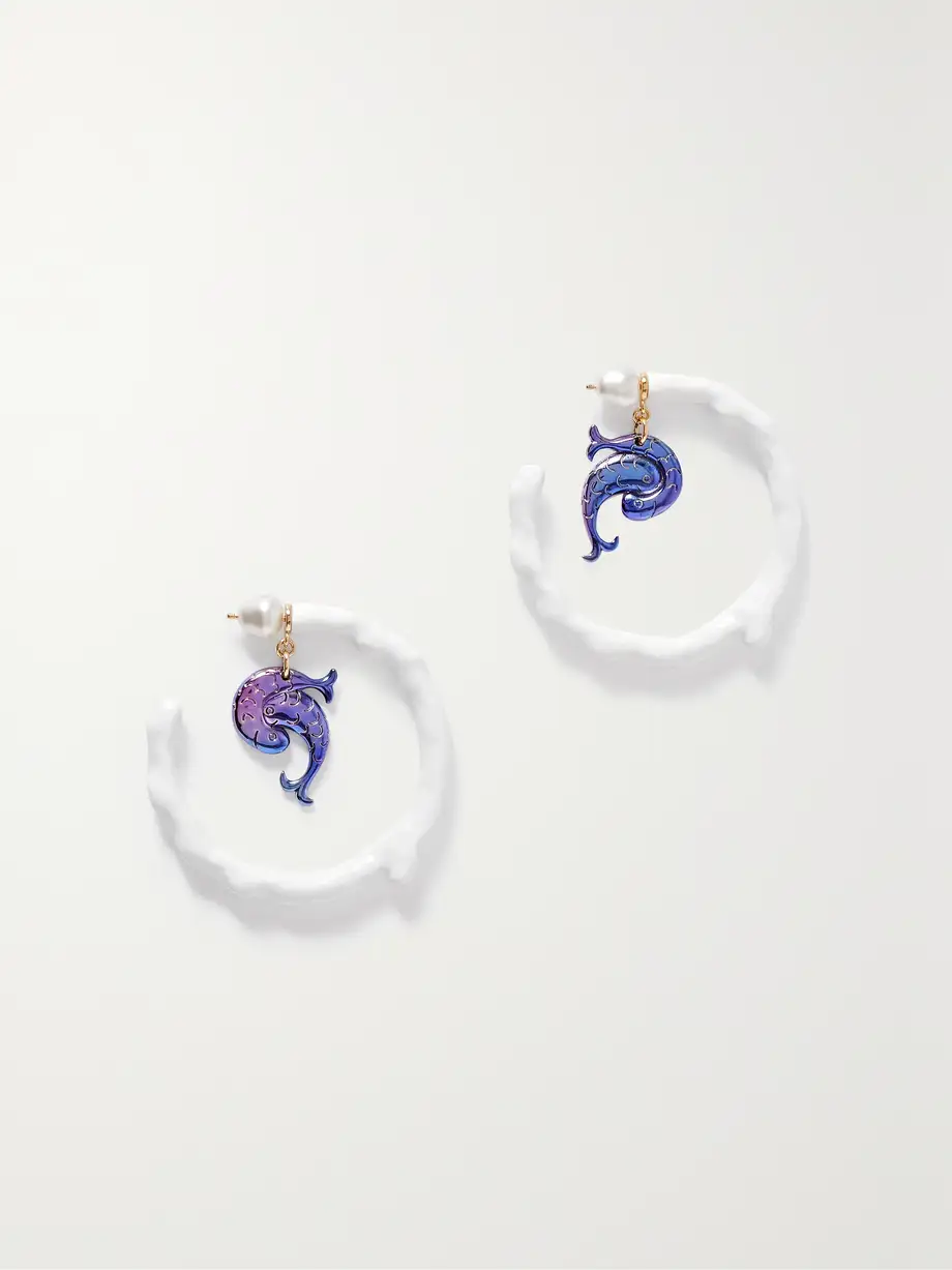 PUCCI - Pesci Gold-tone, Resin And Faux Pearl Hoop Earrings - White Cover