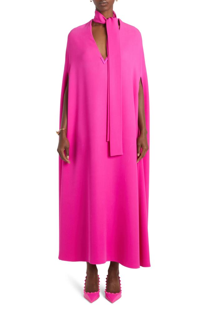 Valentino Garavani Tie Neck Silk Cape Dress in Pink Pp/Pink Pp Cover