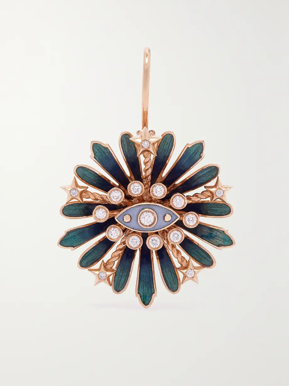 Marie Lichtenberg - Blue Flower 18-karat Rose Gold, Enamel And Diamond Single Earring - One size Cover