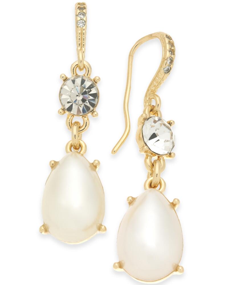 Charter Club Gold-Tone Crystal & Imitation Pearl Drop Earrings, Created for Macy's - Gold Cover