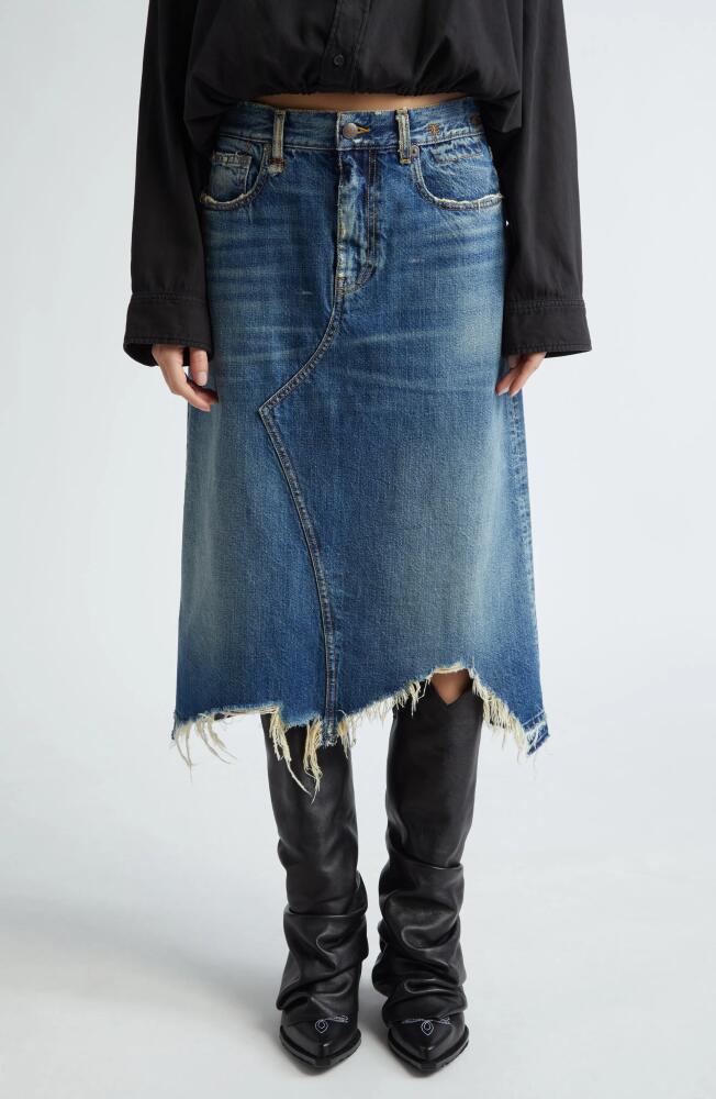 R13 Jesse Distressed Denim Midi Skirt in Garnet Blue Cover