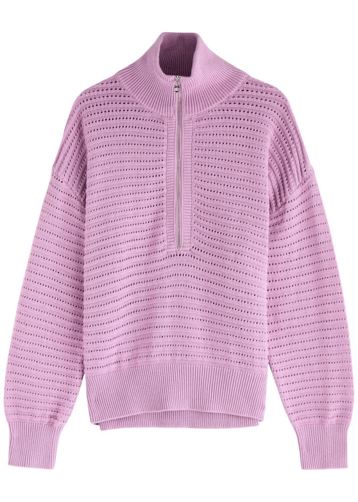 Varley Tara Half-zip Pointelle-knit Jumper - Purple Cover