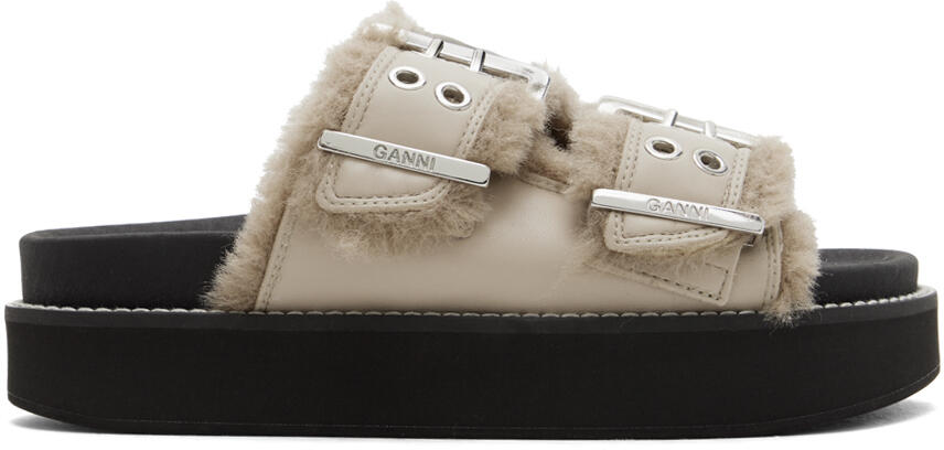 GANNI Taupe Feminine Buckle Flat Sandals Cover