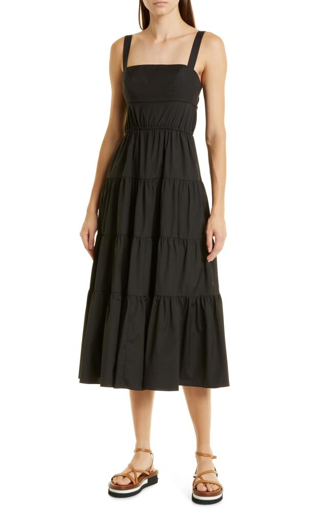 JASON WU Tiered Cotton Blend Fit & Flare Midi Dress in Black Cover