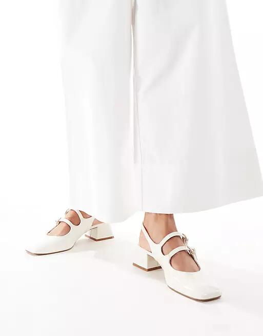 Stradivarius heeled mary jane shoes in ecru-White Cover