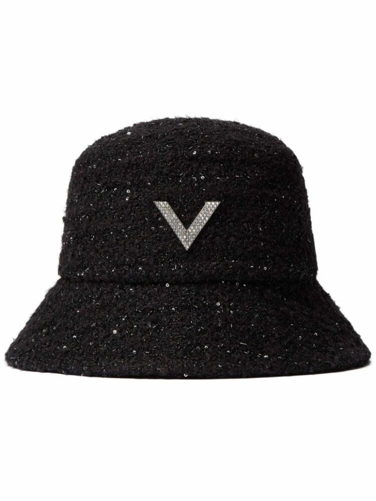 Valentino Garavani V-detail tweed bucket hat - Black Cover