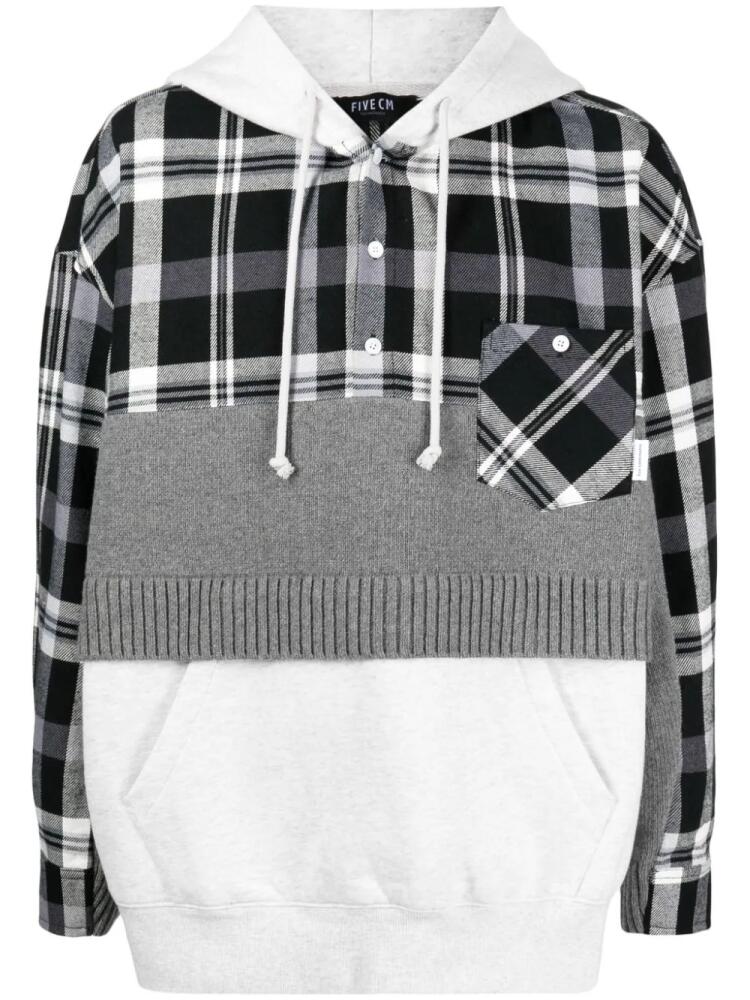 FIVE CM check-print panelled hoodie - Multicolour Cover