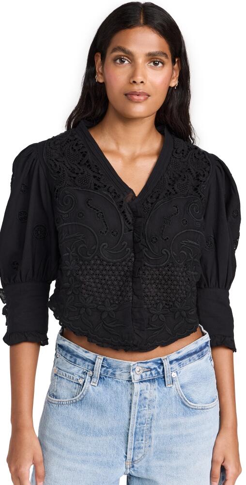 byTiMo Linen Embroidery Top Black Cover