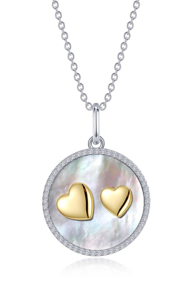 Lafonn Simulated Diamond Mother-of-Pearl Double Heart Pendant Necklace in Silver/Mop Cover