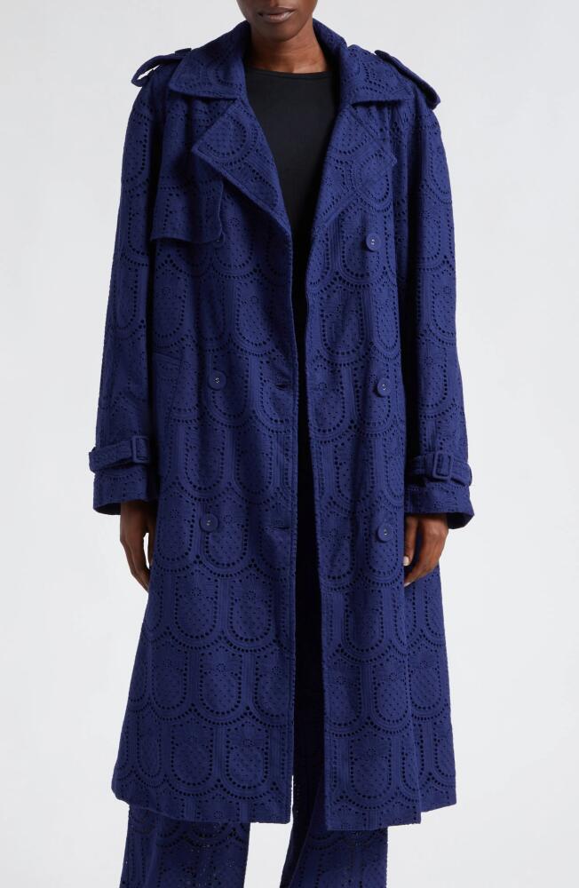 FARM Rio Eyelet Double Breasted Trench Coat in Navy Blue Cover