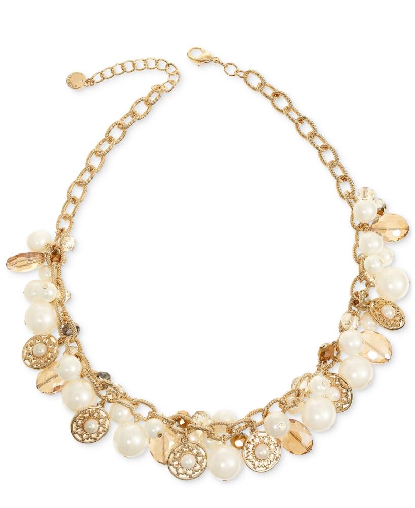 Charter Club Gold-Tone Bead & Imitation Pearl Charm Statement Necklace, 17" + 2" extender, Created for Macy's - Brown Cover