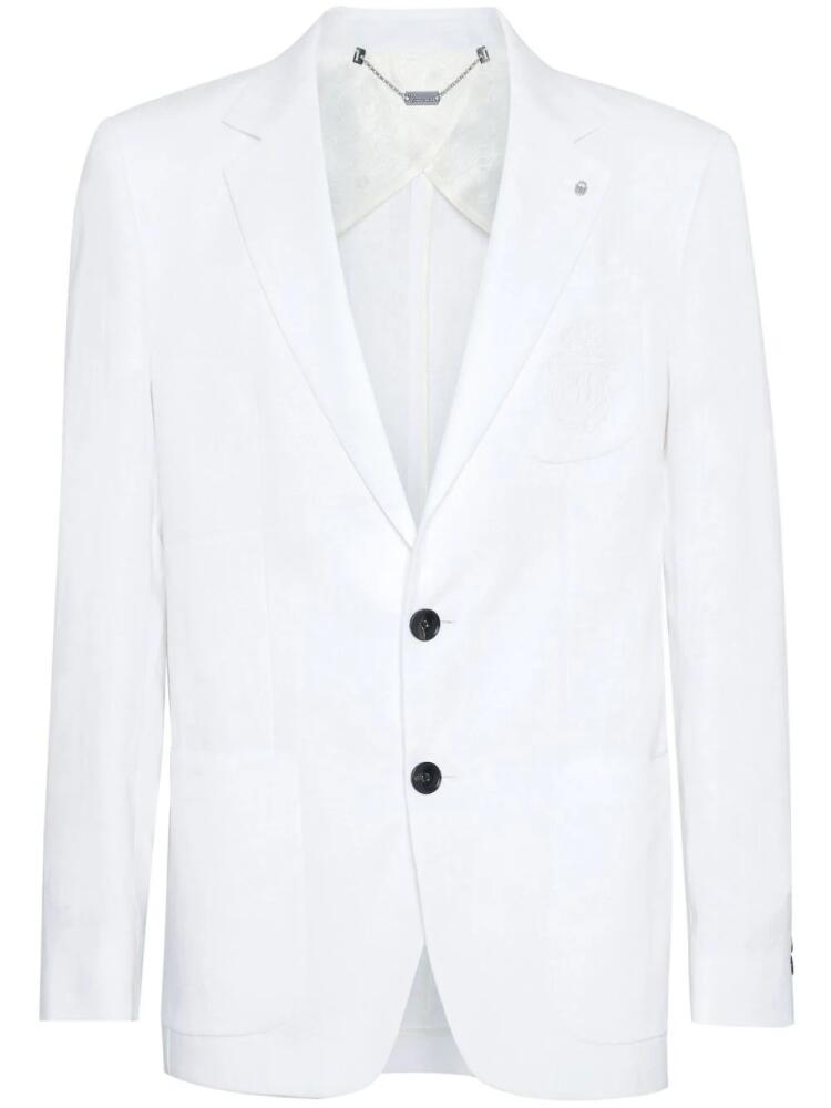 Billionaire logo-embroidered linen blazer - White Cover