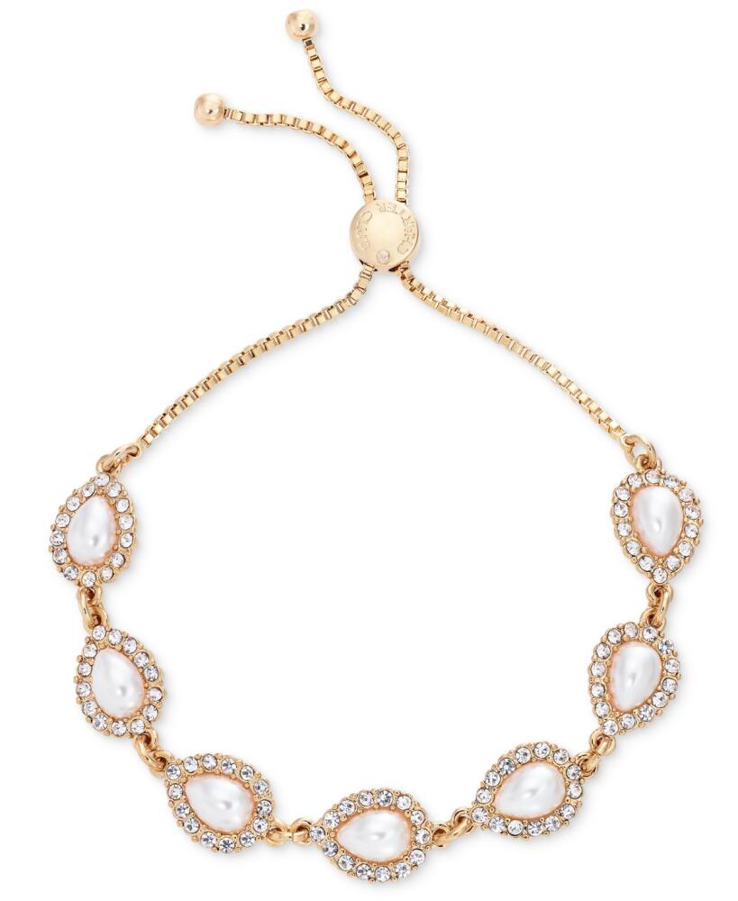 Charter Club Gold-Tone Pave & Color Imitation Pearl Slider Bracelet, Created for Macy's - White Cover