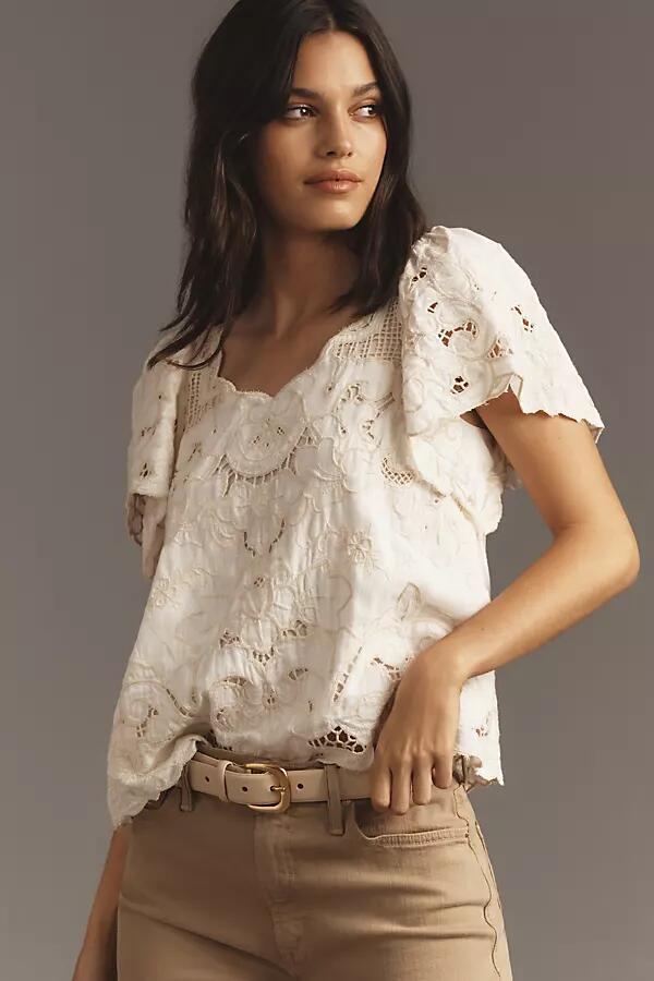 By Anthropologie The Lainie Lace Cutwork Blouse Cover