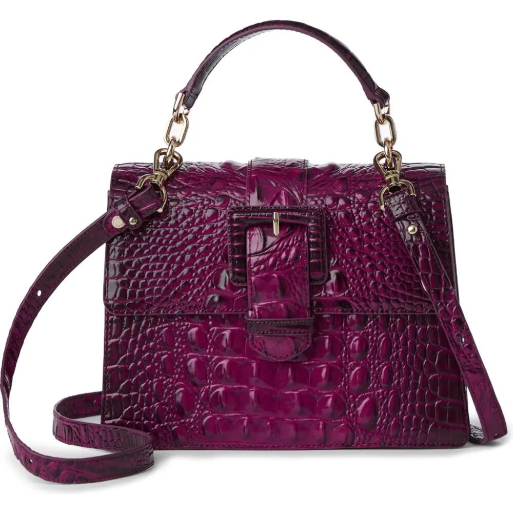 Brahmin Small Hallie Croc Embossed Leather Top Handle Bag in Sugar Plum Cover