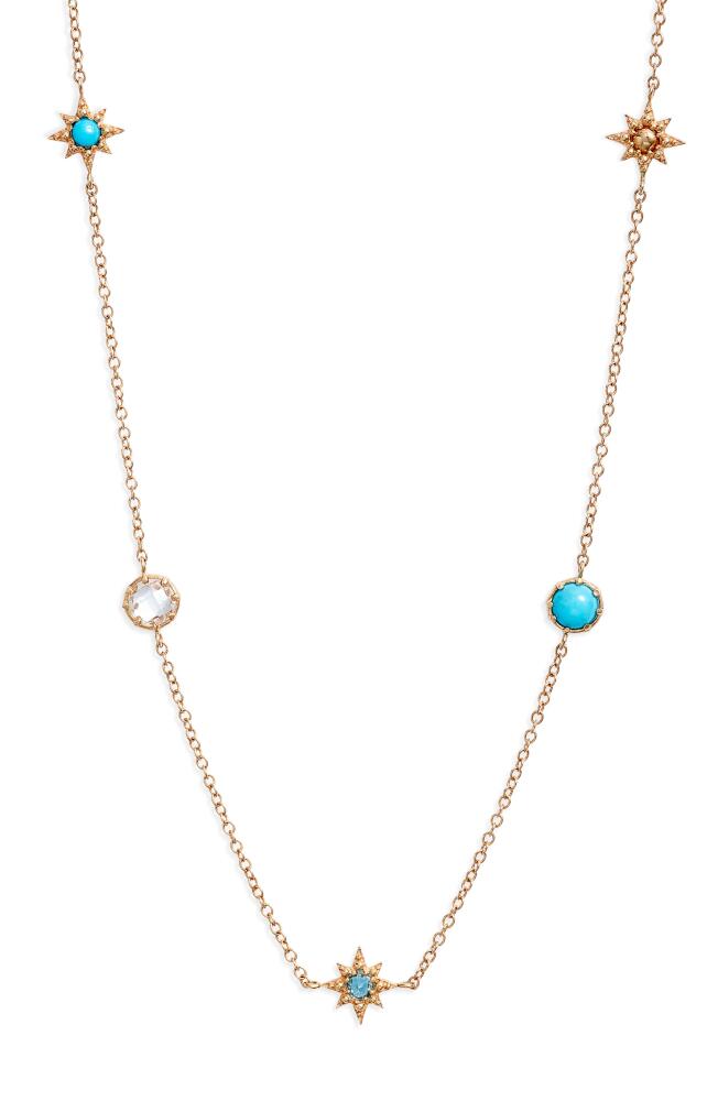 Anzie Topaz & Turquoise Station Necklace in Gold Cover