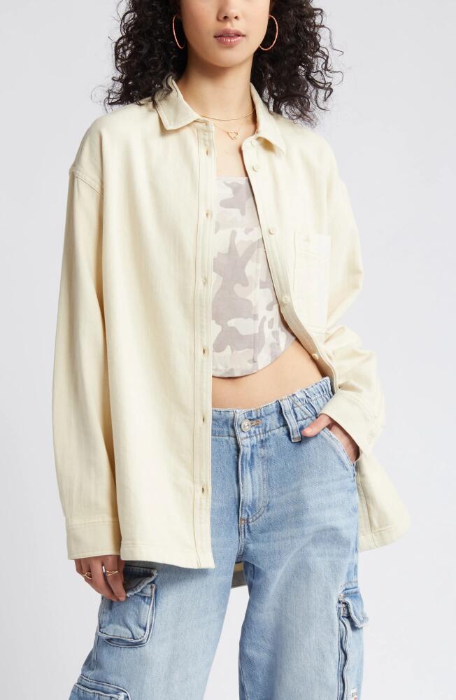 BP. Oversize Cotton Twill Shirt in Beige Angora Cover