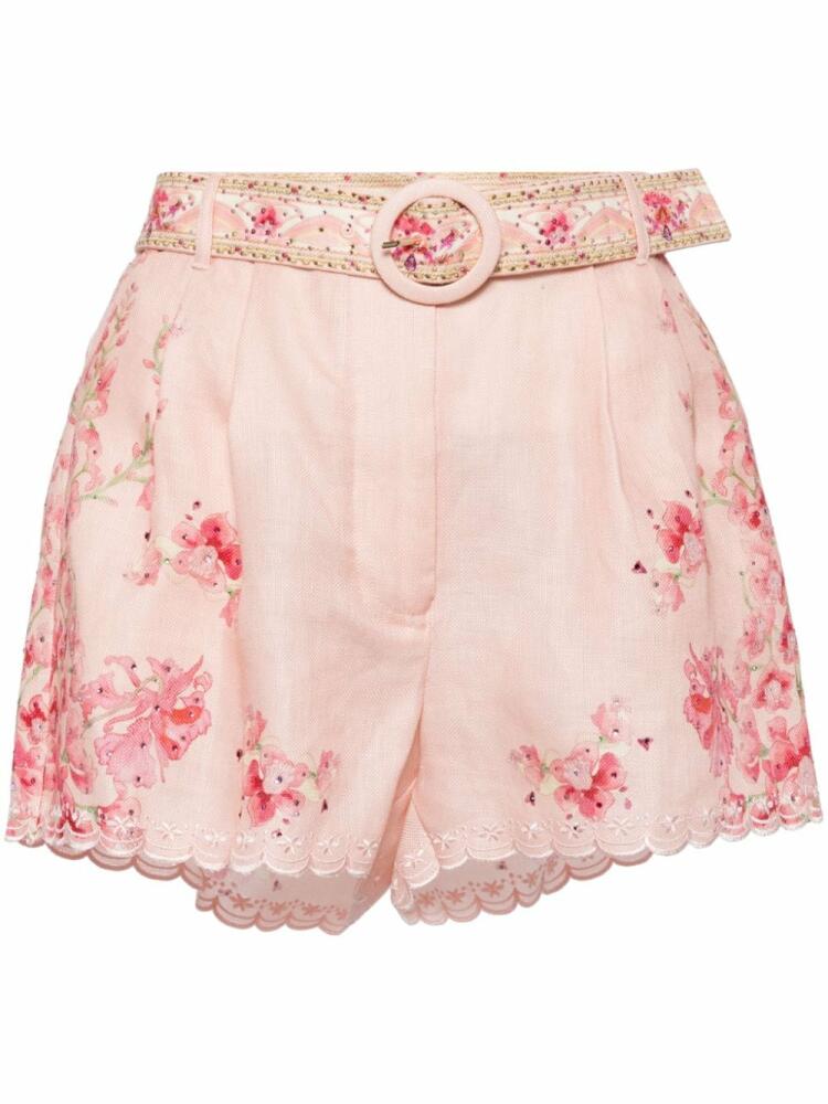 Camilla Blossoms and Brushs-print linen shorts - Pink Cover