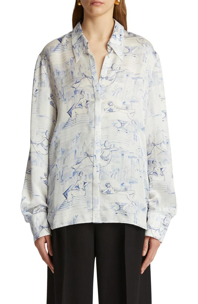 Khaite Minta Print Button-Up Shirt in Cream /Blue Cover