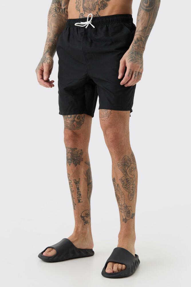 boohoo Mens Tall Plain Mid Length Swim Short - Black Cover