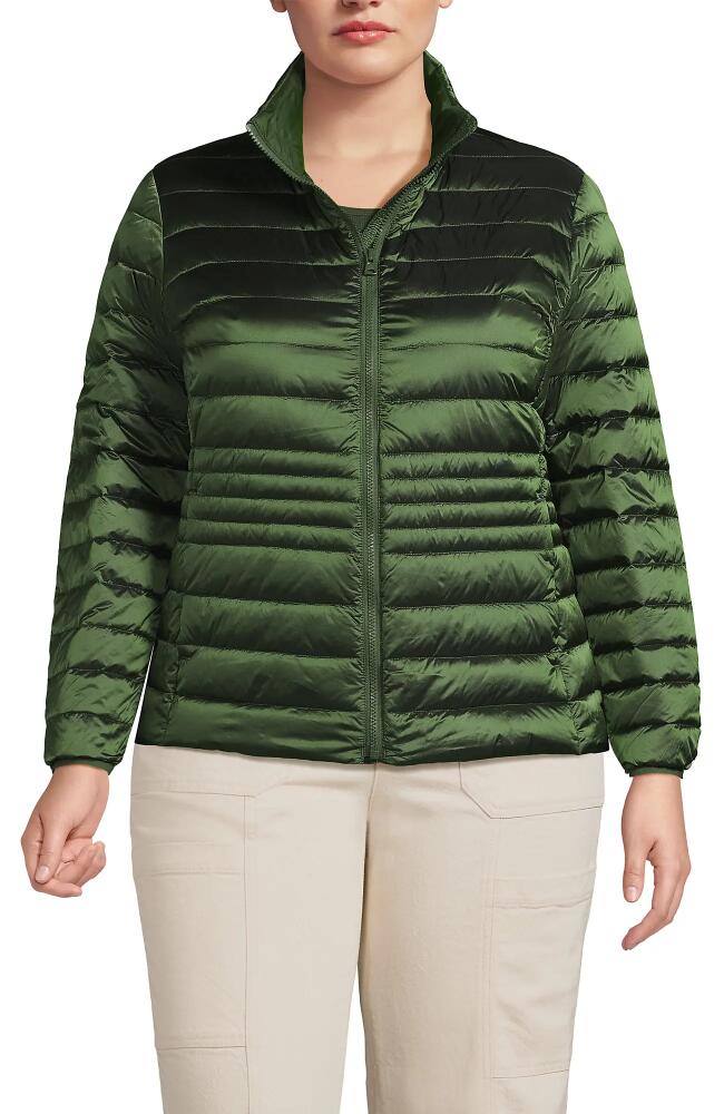 Lands' End Plus Size Wanderweight Ultralight Packable Down Jacket in Estate Green Shine Cover