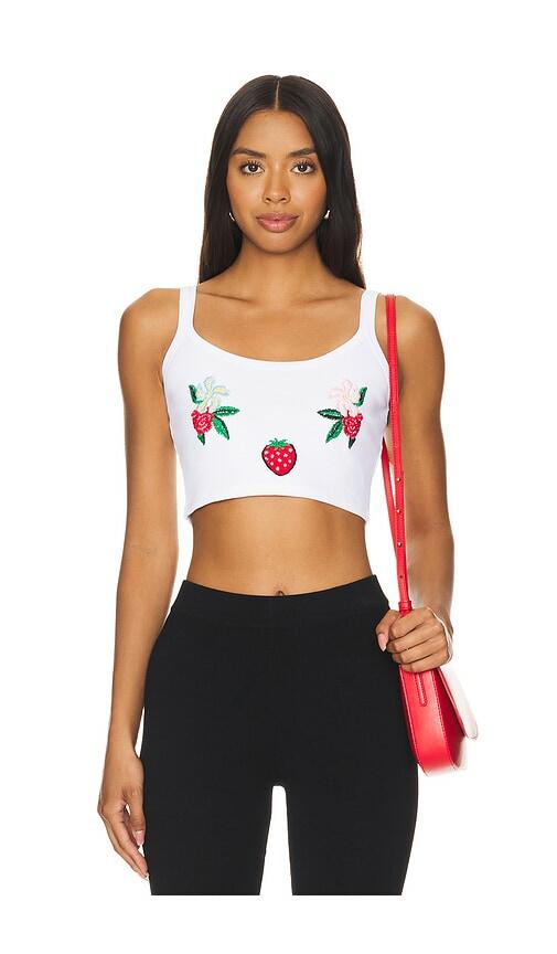 FIORUCCI White Embroidered Cropped Tank Top in White Cover