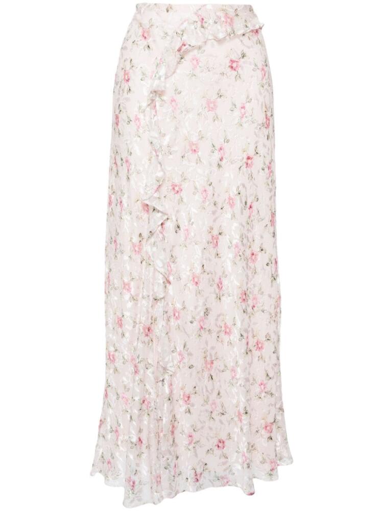 LoveShackFancy floral-print draped maxi skirt - Pink Cover