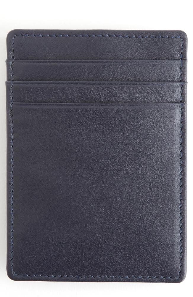 ROYCE New York Personalized Magnetic Money Clip Card Case in Navy Blue- Silver Foil Cover