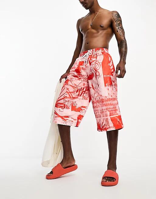 COLLUSION printed swim boardshorts in red Cover